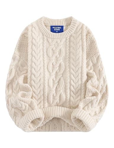Aelfric Eden Sweaters for Women Oversized Chunky Cable Knit Crew Neck Solid Pullover Sweater Trendy Vintage Fall Tops - Image 1