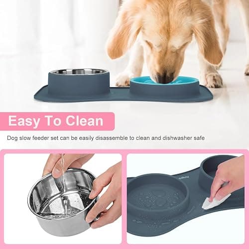 Anipaw Slow Feeder Dog Bowls 3 in 1 Stainless Steel Dog Food and Water Bowls with Non-Spill and Non-Skid Silicone Mat to Slow Down Eating for Large Medium Small Breed Size Dogs and Cats thumbnail 5