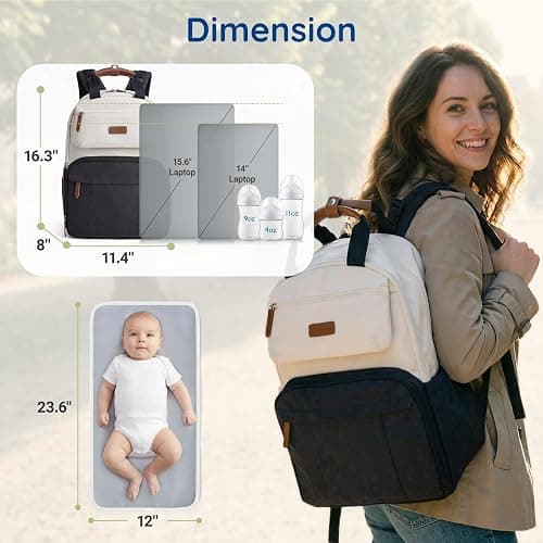 mommore Diaper Bag Backpack Travel Baby Bag with Changing Pad for Mom Dad | Insulated Pockets, Luggage & Stroller Straps, Large Maternity Bag for Newborn Baby Essentials, Hospital & Work, Black thumbnail 3