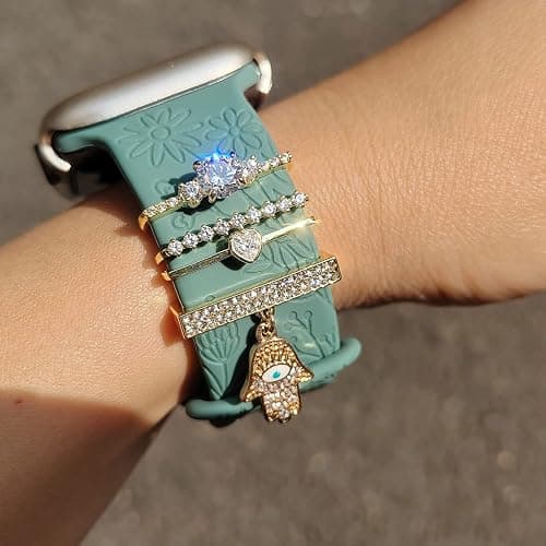 SUNOREEK Watch Band Charms, Decorative Rings Loops Charms Compatible with Apple Silicone Watch Bands for Women 49mm 45mm 44mm 42mm 41mm 40mm 38mm , Metal Jewelry Watch Band Accessories Charms for iwatch band Series se 9 8 7 6 5 4 3 2 1 Samsung Galaxy watch 5/Pro/4 fitbit thumbnail 4