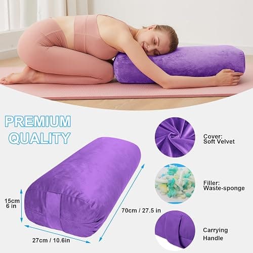 TokSay Yoga Bolster Pillow for Restorative & Yin Yoga - Meditation Pillow with Velvet Cover - Rectangular thumbnail 2