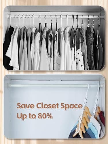 HOUSE DAY Space Saving Hangers, 10 Pack, Closet Organizer and Storage, Cascading & Reinforced Hanger Hooks, Space Saver Hanger Organizer, Dorm Room Essentials for Closet Organization - White thumbnail 4