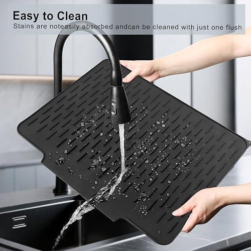 Silicone Drying Mat for Kitchen Counter，23"×18"drain mats for kitchen counter，dish drying rack ，dish drying mat large (black） thumbnail 7