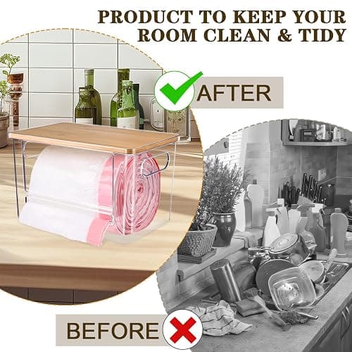 Hiitytin Trash Bag Dispenser, Trash Bag Holder Dispenser with Bamboo Top, Extra Large Garbage Bags Holder Organizer Under Sink for Kitchen, Pantry, Laundry Room thumbnail 7