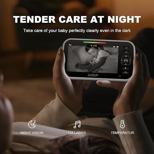 UKSUP Baby Monitor with Camera and Audio- Video Baby Monitor with 960ft Long Range, Remote Pan-Tilt-Zoom, Night Vision, Temperature Sensor, 2-Way Talk, 8 Lullabies, 30-Hour Battery & No WiFi thumbnail 3
