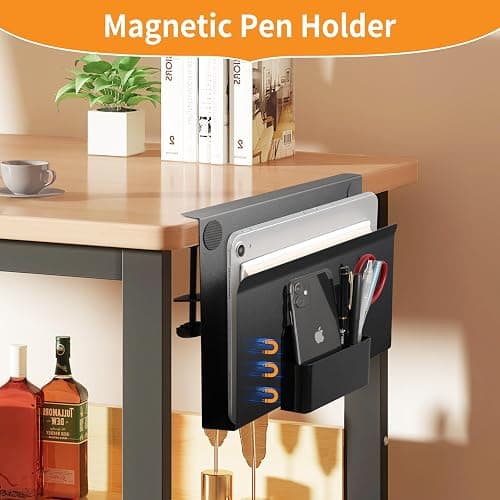 Henitol Desk Side Storage with Pen Holder, No Drill Hanging Desk Organizer Under Desk Storage Mount, Clamp-On Laptop Holder Table Side Tray Desktop Organization for Office and Home (Black) thumbnail 6