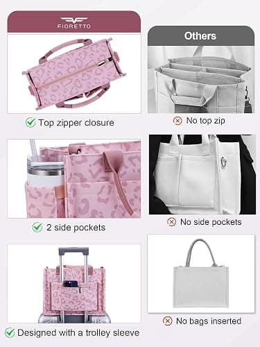FIORETTO Womens Canvas Tote Bag Purse with Individual Compartment, Zipper Top, Reinforced Bottom & Luggage Sleeve thumbnail 5