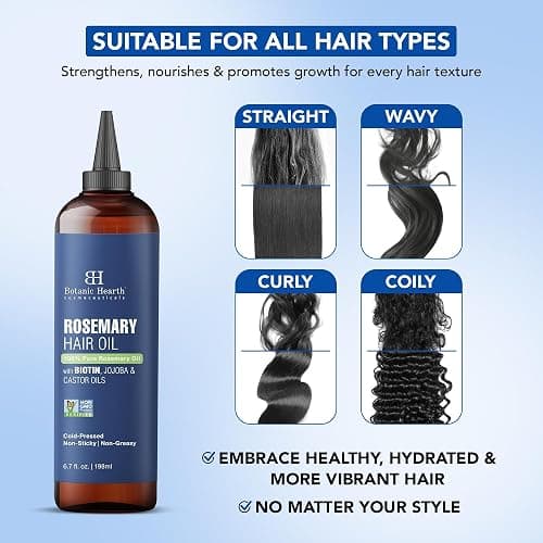 Botanic Hearth Rosmarin Haaröl – Haarwachstum & stärkende Pflege mit Biotin, Jojoba- & Rizinusöl, nährend & volumengebend, Non-GMO – 198 ml thumbnail 2