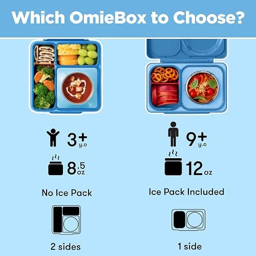 OmieBox Bento Box for Kids - Insulated Bento Lunch Box with Leak Proof Vacuum Insulated Food Jar - 3 Compartments, Two Temperature Zones (Blue Sky) thumbnail 8