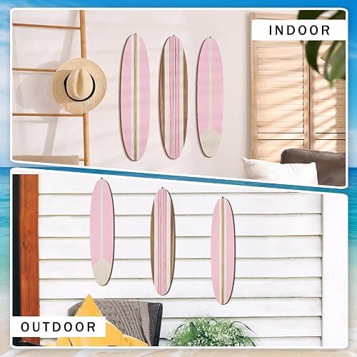 Gerrii 3 Pieces Surfboard Wall Decor 23.6" x 5.4" Preppy Beach Room Decor Aesthetic Large Wooden Cute Beachy Tropical Wall Art for Surfer Bedroom Living Room Bathroom Decorations(Pink) thumbnail 6