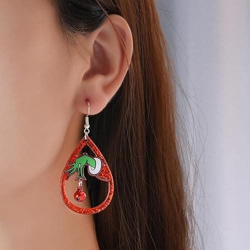 Christmas Earrings for Women Red Green Christmas Jingle Bell Earrings Glitter Teardrop Dangle Earrings Holiday New Year Christmas Jewelry Gift thumbnail 2