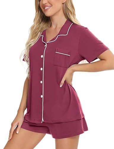 SWOMOG Womens Button Down Pajamas Set Short Sleeve Sleepwear Bride Soft Pj Lounge Sets XS-3XL thumbnail 2