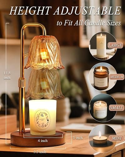 Flower Candle Warmer Lamp with Timer Dimmable, Candle Warming Lamp Height Adjustable, Birthday Gifts for Women Mom, Candles Warmer Light for Jar Candles, Christmas Gifts, House Warming Gifts New Home thumbnail 4