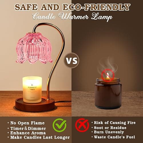 Funistree Pink Candle Warmer Lamp with Timer, Dimmable Candle Lamp Warmer, Birthday Gift Idea for Women Mom Who Have Everything, House Warming for New Home, Lotus Wax Melt Warmer for Jar Candles thumbnail 3