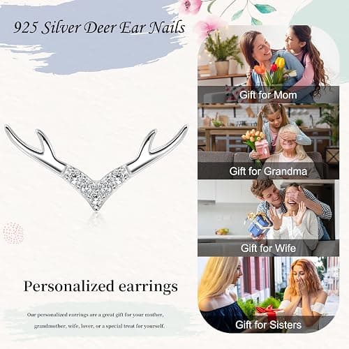 CeaKIev Women's 925 Sterling Silver Deer Horn Earrings (Silver) thumbnail 5