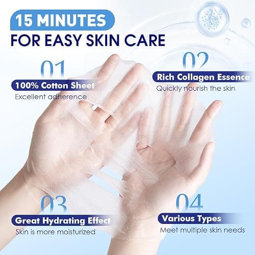 54 Pack Bulk Sheet Face Masks Skincare, Hydrating and Moisturizing Face Mask for All Skin Types, Collagen Facial Masks for Skin Care, Easter Basket Stuffers, Mothers Day Gifts (9 Types x 6 Pcs) thumbnail 2