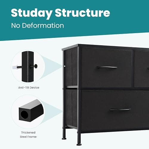 OLIXIS Dresser for Bedroom with 5 Drawers, Wide Chest of Drawers, Fabric Bedroom Dresser with Drawer Organizer, Storage Organizer Unit with Fabric Bins for Closet, Living Room, Hallway, Classic Black - Classic Black - 11.9"D x 38"W x 20.9"H (5 Drawers) thumbnail 7