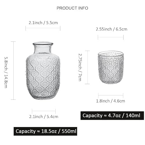 Vintage Bedside Water Carafe and Glass Set for Bedroom Nightstand, Bedside, Ticked Glass Mouthwash Decanter for Bathroom, Water Pitcher Set 18.5 oz thumbnail 3