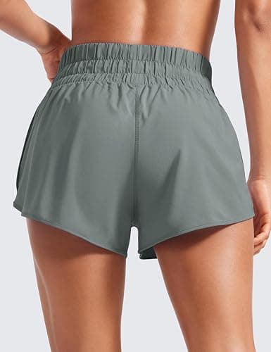 CRZ YOGA High Waisted Dolphin Running Shorts for Womens Mesh Liner for Gym Workout Athletic with Zipper Pocket thumbnail 2