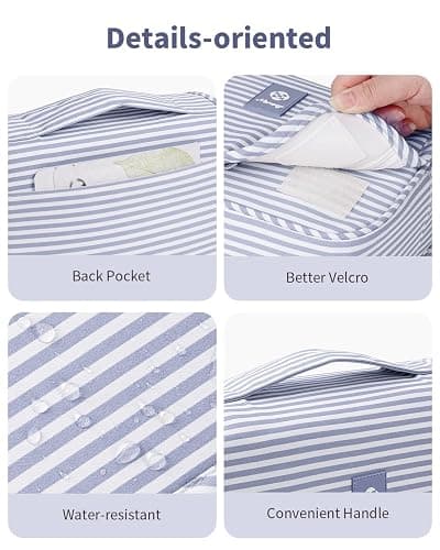 Narwey Small Hanging Toiletry Bag for Travel Women Girl, Striped Toiletries Travel Bag with Hook, Hanging Makeup Bag Organizer Make Up Cosmetic Bags, Gifts for Kids Teen (Greyish Blue Stripe) thumbnail 5
