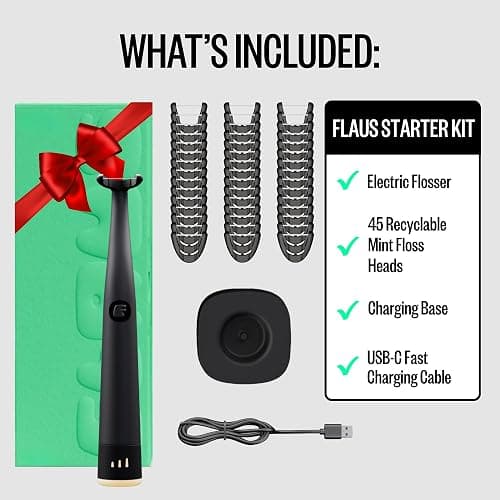 FLAUS Electric Flosser (Oprah's List, Shark Tank) 3 Speeds + 45 Refill Heads (Gentle Gliding Floss for Sensitive Gums) Water Flosser Alternative, Dentist Recommended Tooth Flossers Dental Floss Picks thumbnail 2