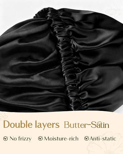 YANIBEST Adjustable Satin Bonnet Double Layer Hair Bonnet for Sleeping Bonnets for Women Hats Curly Natural Hair, Black thumbnail 3