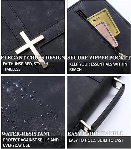 Vegan Leather Bible Cover Case, Bible Bag with Phone Pocket, Bible Case for Men Women, Christian Gift Box Packaging (Black) thumbnail 4