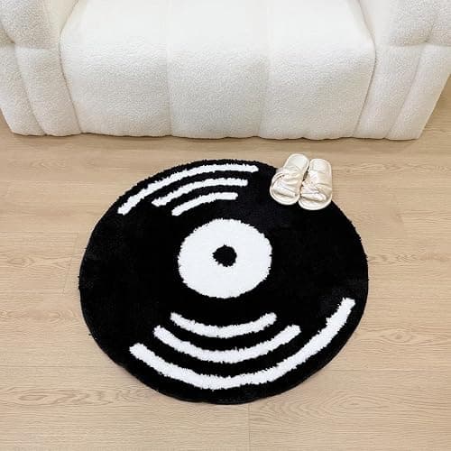 LAKEA Creative Vinyl Record Tufted Rug Indoor Aesthetic Home Decoration Round Tufting Soft Rug Horror Movie Safety Mat (31.5 X 31.5 inch) thumbnail 2