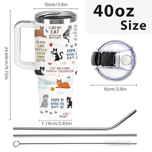 Cats Tumbler, Gifts for Women, Cat Lover Gifts, Stainless Steel Tumbler with Straw and Lid 40 Oz, Birthday Anniversary Present, Cute Tumbler, Funny Black Cat Cup for Women thumbnail 3