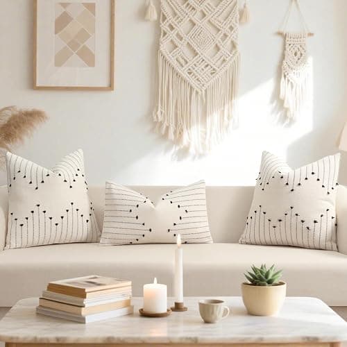 YCOLL Boho Spring Throw Pillow Covers 22x22 Set of 2 Neutral Woven Decorative Pillowcases Cotton Tufted Couch Pillows Modern Farmhouse Cushion Covers for Sofa Couch Bed Living Room Home Decor, Black thumbnail 4