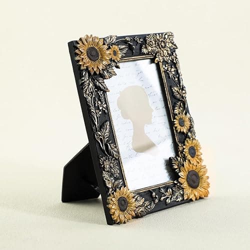 Bicuzat 3D Embossed Golden Sunflower with Black Frame Pattern Photo Frame Photo Display Frame Picture Frame Card Frame for Desktop Table Top Display, 4 by 6 Inches thumbnail 4