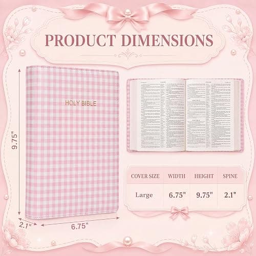 Chicplaid Gingham Bible Cover PU Leather Case for Study Bible, Pink | 9.75 x 6.75 x 2.1 Inch, Carrying Book Protector Bag, Bible Study Supplies, for Church Travel Daily Reading Christian Gift thumbnail 3