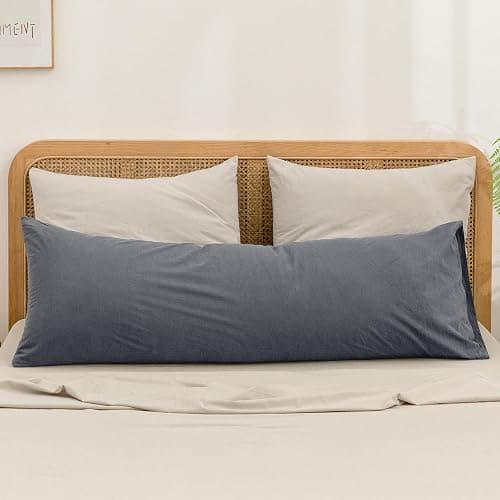 BESTOUCH 100% Washed Cotton Pillowcase for Hair and Skin Linen Feel Soft Comfortable Breathable 1 Pcs Pillow Case with Envelope Closure Solid Quiet Shade Grey Body 20x54 Inches - Image 1