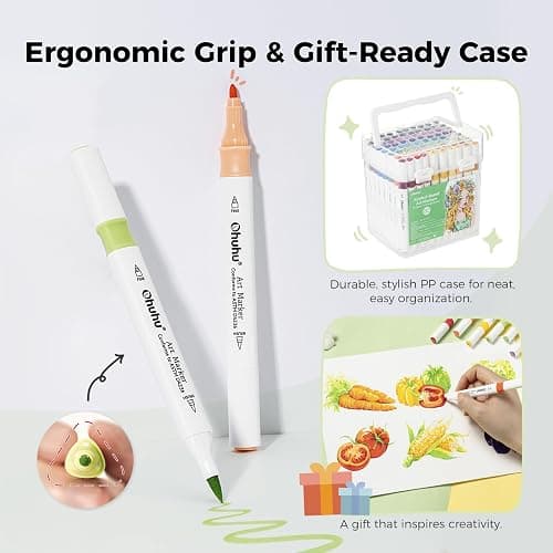 Ohuhu Alcohol Markers 80 Colors Brush& Fine for Beginners Adults Coloring | Art Marker for Illustration Sketching, Dual Tips Alcohol-based Drawing Markers with Blender Storage Case, Great Value Pack thumbnail 5