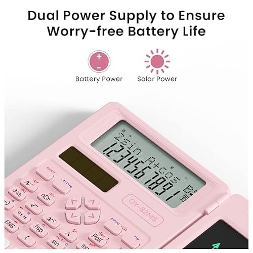 Scientific Calculators for School with Notepad, ROATEE Pink Cute School Supplies for Girls Middle and High School Stuff for Student, 240 Functions 82 MS Foldable 2-Line Display Solar and Battery Power thumbnail 4
