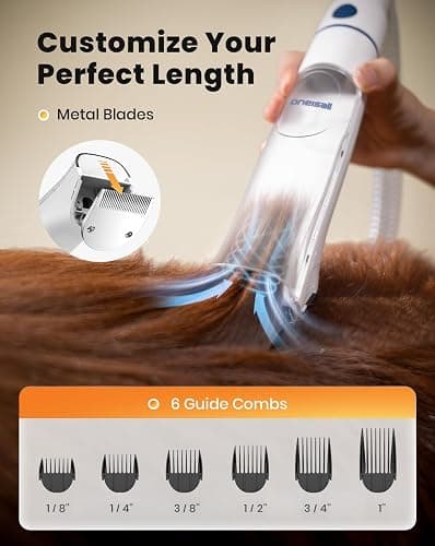 Oneisall 8 in 1 Dog Vacuum & Dryer for Shedding Grooming, Pet Clippers With Metal Blades, Adjustable Speed and Temperature Control Blower thumbnail 4