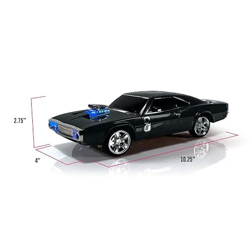 QFX Bluetooth 1968 Retro Muscle Car Replica Speaker, Dual 2-inch Speakers, Hands Free Link, Built-in Microphone, FM Radio and LED Party Lights, Black - BT-1968-BLK | Dual 2" Speakers, Hands-Free Link, Built-In Microphone, FM Radio, LED Party Lights thumbnail 2