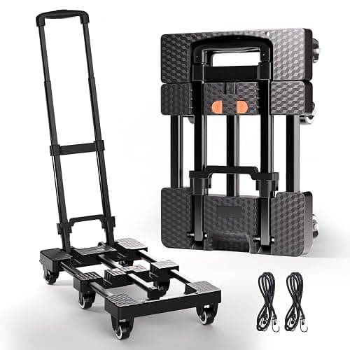 Voipvvii Folding Hand Truck 500lbs, Portable Heavy Duty Dolly Cart, 6 Wheels Collapsible Luggage Cart with 2 Elastic Ropes - Compact Trolley Cart for Easy Moving - Ideal Hand Cart for Travel and More - Image 1