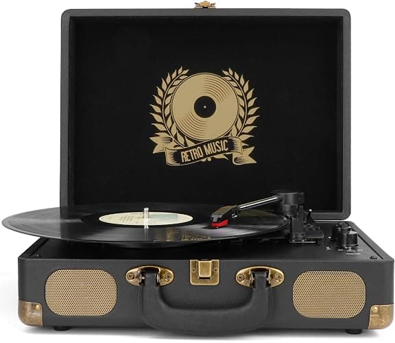 Mersoco Lecteur de disques vinyles Bluetooth 3 Vitesses Portable Classique, Sortie numérique USB, Vinyle numérique vers MP3, Haut-parleurs intégrés, RCA Line Out AUX sur Prise Casque Classique, Noir thumbnail 8