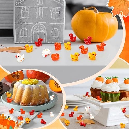 DTOFOOT 100Pcs Mini Fall Resin Ducks Thanksgiving Tiny Autumn Figurines | Fall Dollhouse Decor, Thanksgiving Table Settings, 100 Pcs Mini Maple Leave Tiny Ornaments thumbnail 6