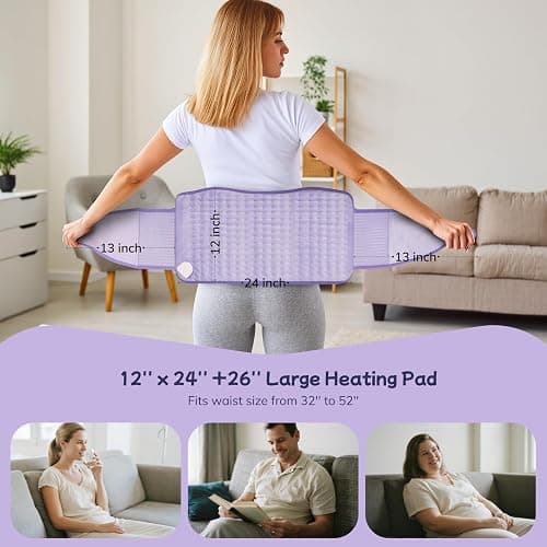 Heating Pad for Period Cramps, Upgraded Wrap Heating Pad for Back Pain Relief, Large 12''x 24''Heat Pad +26" Belt Adjustable 4 Timer 6 Heat Level Auto Shut Off, Christmas Birthday Gifts for Women Mom thumbnail 7