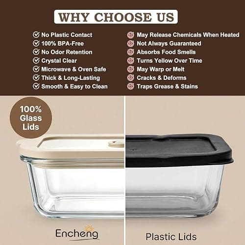 Encheng 5 Pack 35 oz Glass Meal Prep Containers, Plastic-Free Glass Food Storage Containers with Lids, 4.4 Cups Airtight Glass Lunch Containers for Leftovers, Microwave, Oven, Freezer and Dishwasher thumbnail 4