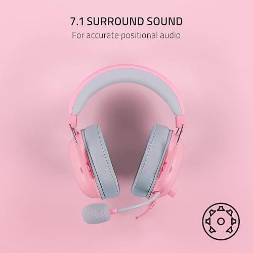 Razer BlackShark V2 X Gaming Headset: 7.1 Surround Sound - 50mm Drivers - Memory Foam Cushions - for PC, PS4, PS5, Switch - 3.5mm Audio Jack - Quartz Pink thumbnail 7