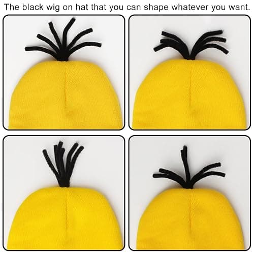 HEYFIZZ 3 Pcs Halloween Costume Accessories Adult, Easy Costume Men Women | One Size Fits Most,Last Minute Adult Halloween Costumes,Yellow Beanie Hat,Adjustable Goggles,Gloves,Family Group Costume thumbnail 3