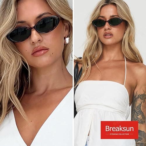 Breaksun Retro Oval Sunglasses for Women Men Fashion Small Oval Sunglasses 90s Vintage Shades thumbnail 3