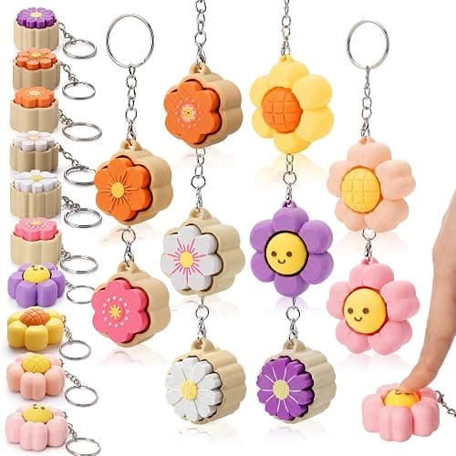 Kenning 20 Pcs Floral Clicker Fidget Keychain, 3D Sensory Clicker Fidget Decompression Button Stress Relief Teacher Appreciation Week Gifts for Women, Birthday, Summer, Office Party Favors - Image 1