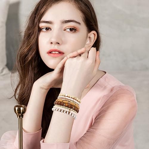 GOOJIDS Surfer Heishi Clay Bead Bracelets for Women Bohemian Stackable Gold Plated Beaded Stretch Bracelets Elastic Layering Friendship Bracelets Set Boho Jewelry thumbnail 6