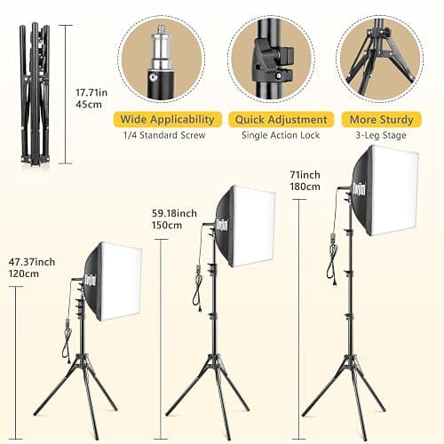 Torjim Softbox Photography Lighting Kit, 16'' x 16'' Professional Softbox Lighting Kit with 85W 3000-7500K LED Bulbs, Studio Lights for Photography/Video Recording/Live Streaming/Portraits Shooting thumbnail 4