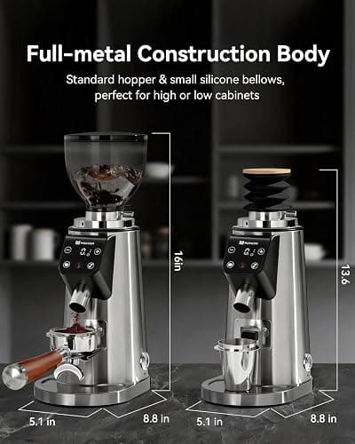 MOKKOM Professional 64mm Flat Burr Coffee Grinder with 100 Grind Settings, All-Metal Stainless Steel Body, Coffee Bean Grinder with Adjustable Electronic Timer, Anti-Static, LED Display thumbnail 2