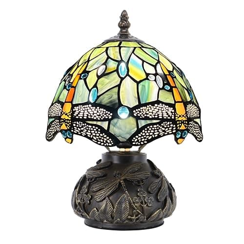 HWDFEI Small Tiffany Mushroom Table Lamp,Mini Memory Sympathy Antique lamp 8X11 Inch (Brown Dragonfly) - Image 1